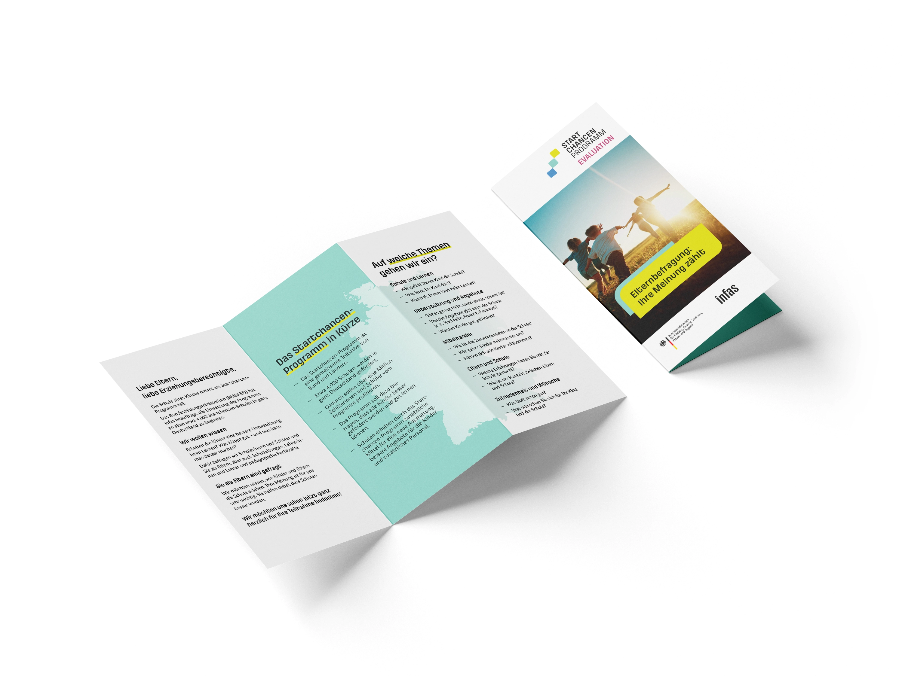 Ansicht eines Flyers für Eltern und Schüler zur Evaluation des Startchancenprogramms